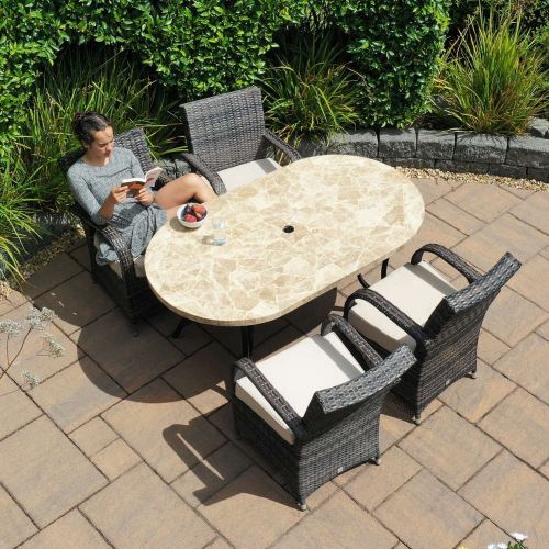 Bantry 160cm Marble Table with 4 Cairo Chairs and Base Cushions