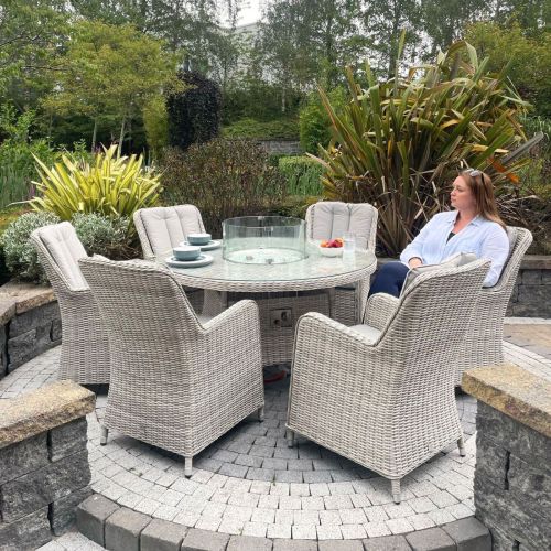 Hamilton 6 Seat Round Dining Firepit Set