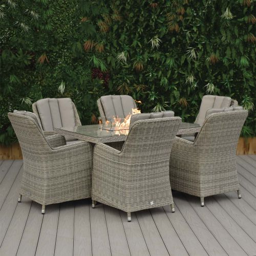 Hamilton 6 Seater Hamilton Rattan Rectangular Gas Firepit Table Set