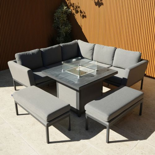 Galaxy Corner Firepit Dining Set - Light Grey