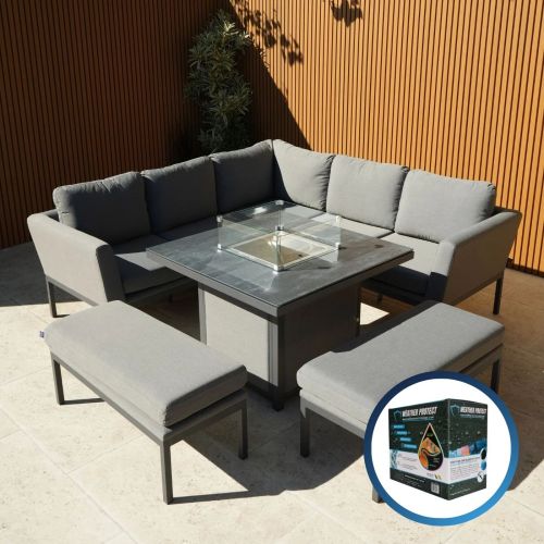 Galaxy Corner Firepit Dining Set - Light Grey