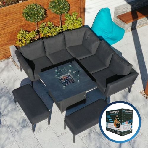 Galaxy Corner Fire Pit Dining Set - Dark Grey