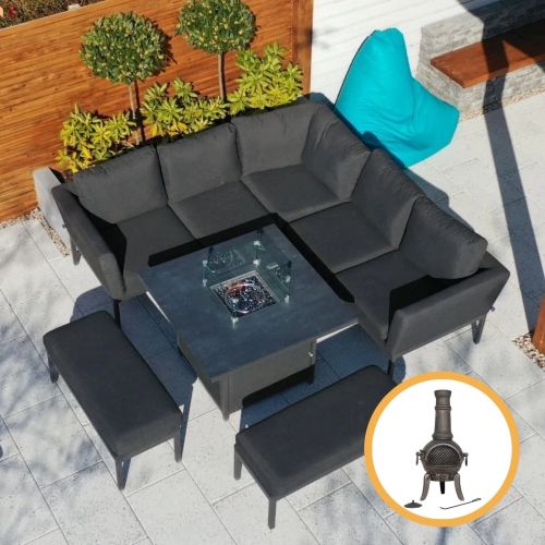 Galaxy Corner Fire Pit Outdoor Dining Set - Dark Grey