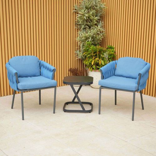 Galaxy Aranweave Side Table Bistro Set in Blue
