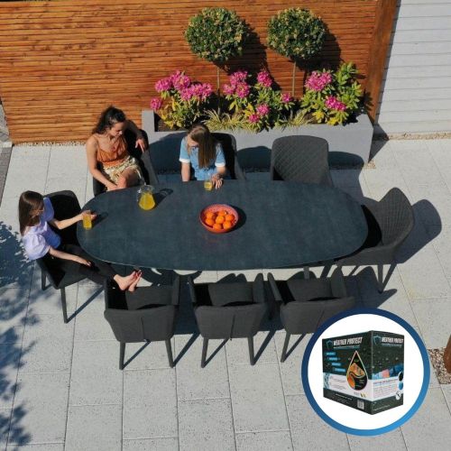 Galaxy 8 Seat Oval Outdoor Fabric Dining Set - Dark Grey