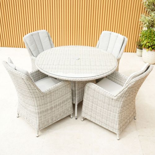 Hamilton 4 Seater Rattan Round Table Set with Glass Table Top