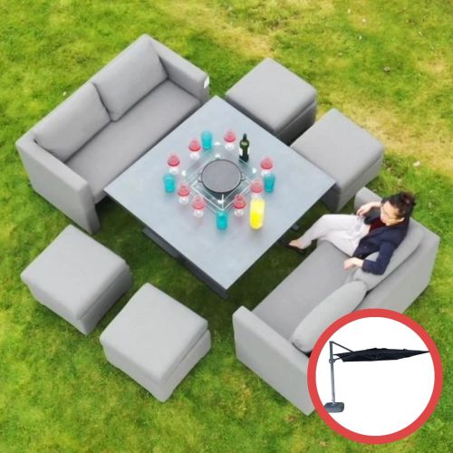Galaxy Outdoor Fabric Cube Fire Pit Dining Set - Light Grey