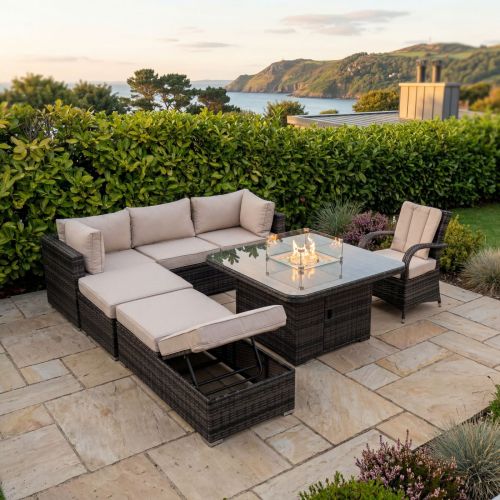 Rio Grande Corner Sofa Fire Pit Set with Armchair - Chocolate