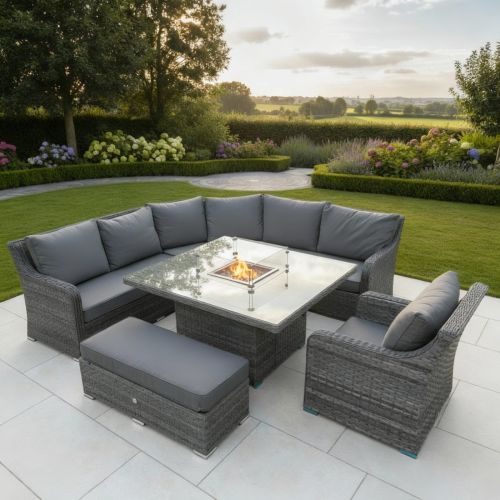 Vancouver Corner Firepit Set with Bench and Single Sofa