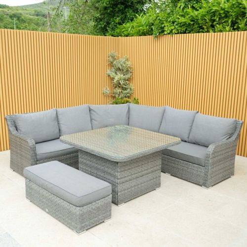 Vancouver Rattan Square Corner Sofa Dining Set With 1 Bench in Grey