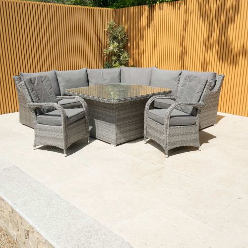 Vancouver Rattan Corner Sofa Dining Set With Two Chicago Chairs in Grey