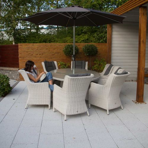 Roma 8 Seat Rattan Oval Dining Table and Roma Chairs - Light Grey