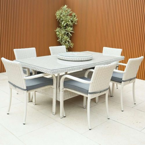 Roma 6 Seat Oblique Set with Stacking Chairs and Lazy Susan