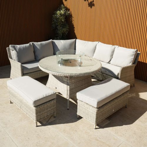 Hamilton Corner Bench Set with Round Firepit Dining Table