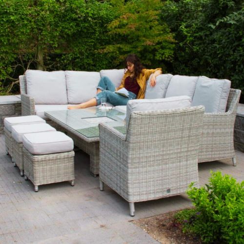 Hamilton Rattan Dining Set with Armchair, Rising Table and Ice Bucket - Grey