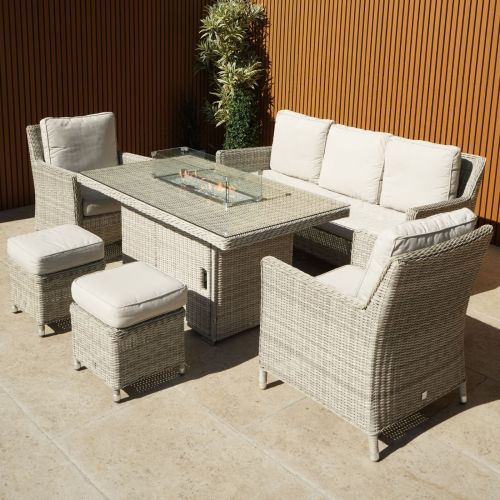 Hamilton 3 Seat Rattan Sofa Set with Rectangular Gas Firepit Table