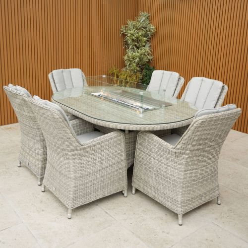 Hamilton 6 Seat Oval Rattan Furniture Set with Gas Fire Pit - Grey