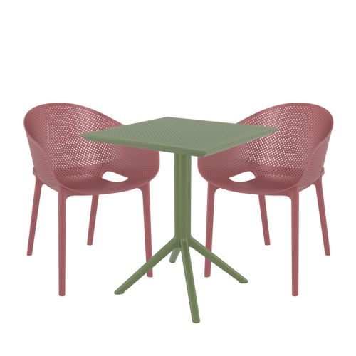 2 Sky Chairs in Marsala and Sky 60cm x 60cm Folding Table Set in Green