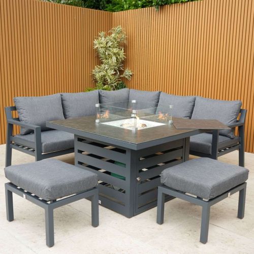 Claddagh Square Casual Fire Pit Dining Corner Set with 2 Footstools