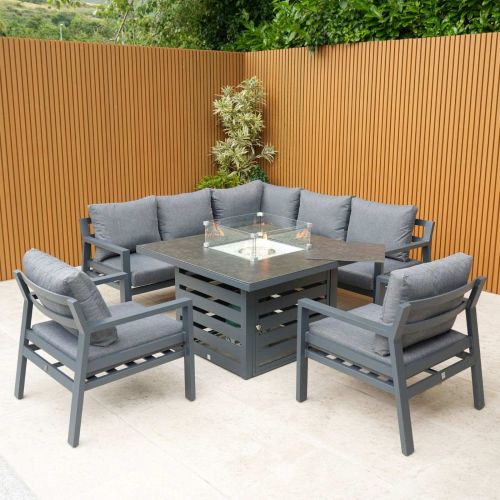 Claddagh Square Casual Fire Pit Dining Corner with Armchairs