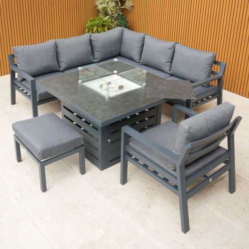 Claddagh Square Casual Fire Pit Dining Corner Set with Armchair and Footstool