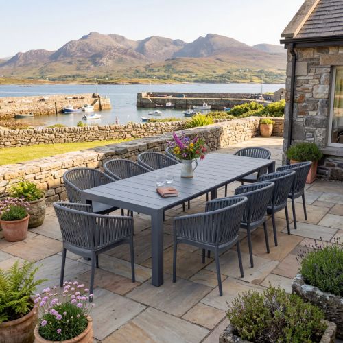 10 Portofino Armchair and Vegas Table XL Set in Dark Grey