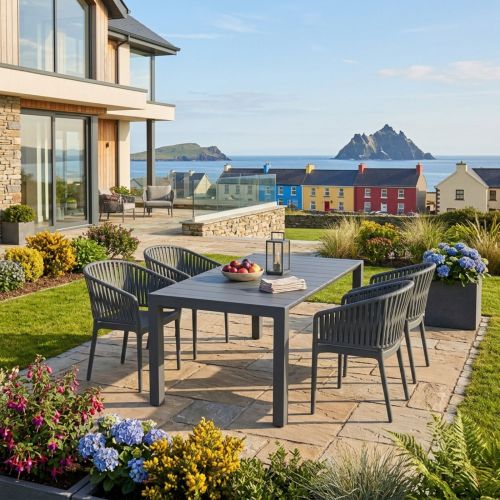 4 Portofino Armchair and Vegas Table Medium Set in Dark Grey