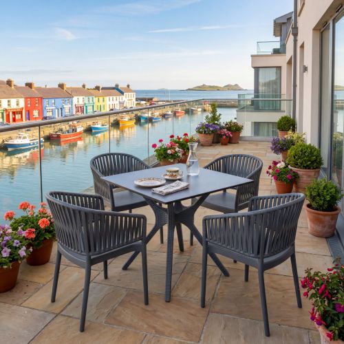 4 Portofino Armchair and Ibiza 80 Set in Dark Grey