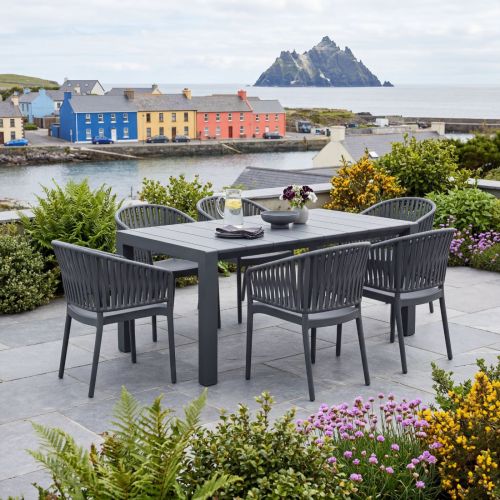 6 Portofino Armchair and Vegas Table Medium Set in Dark Grey