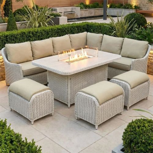 Connemara Corner Outdoor Dining Set with Rectangular Fire Pit Table