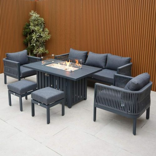 Aurora Lounge Fire Pit Set with Armchairs and Footstools in Grey