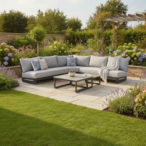 Celestial Outdoor Corner Sofa Set with Side Table in Grey
