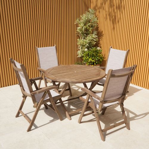 Alexander Rose Sherwood Folding Table with 4 Recliner Sling Chairs