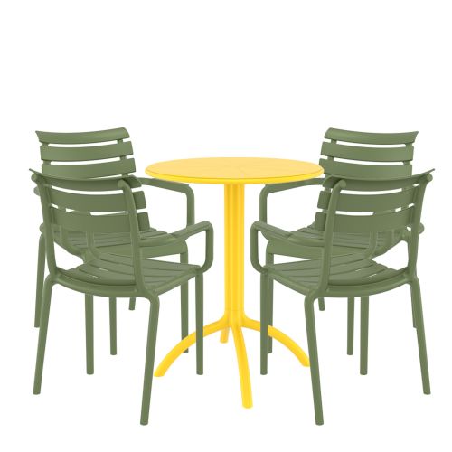 4 Seater Octopus Round Table Yellow with Paris Chairs in Green