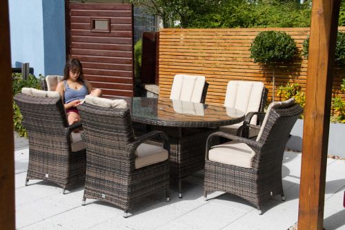 Cairo 6 Seat Set Oval Table With Cairo Chairs Quick Dry Back Cushion