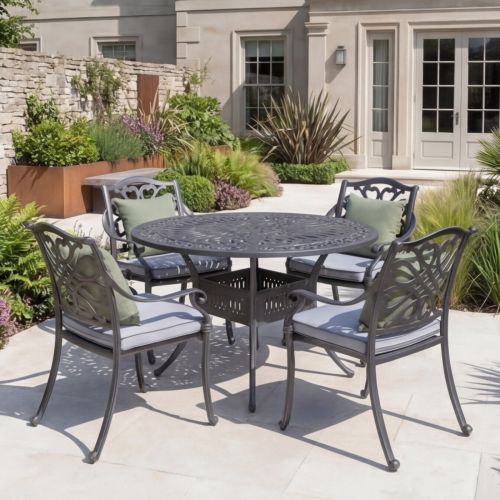 Hartman Capri 4 Seat Round Cast Alumium Dining Set in Antique Grey