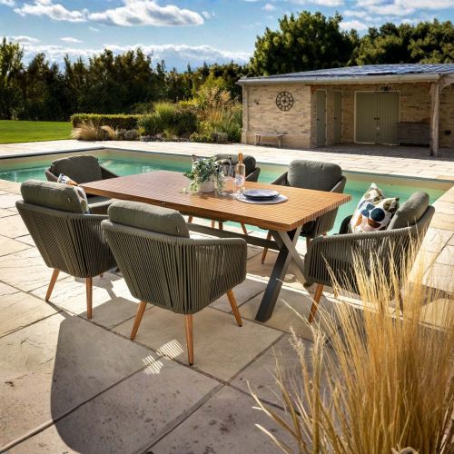 Hartman Eden 6 Seat Rectangular Dining Set - Moss / Acacia