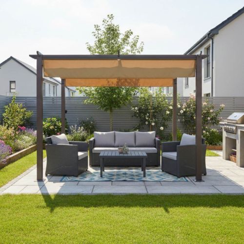 Hartman Roma 3m x 3m Canopy Pergola in Bronze with Rear and Side Curtain