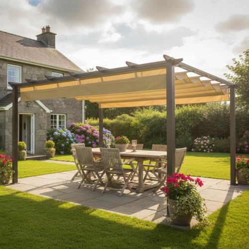 Hartman Roma 4m x 3m Canopy Pergola in Bronze with Rear and Side Curtain