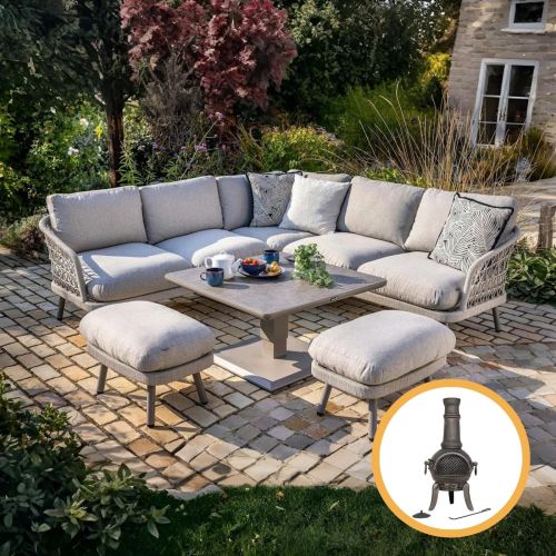 Aries Square Casual Rope Adjustable Outdoor Dining Set with 2 Stools - Taupe