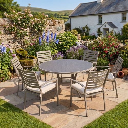 Verona Ceramic 6 Seat Round Set in Dark Stone