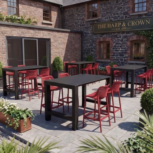 4 Air 75cm Bar Stool in Red With Vegas Bar Extendable Table in Black