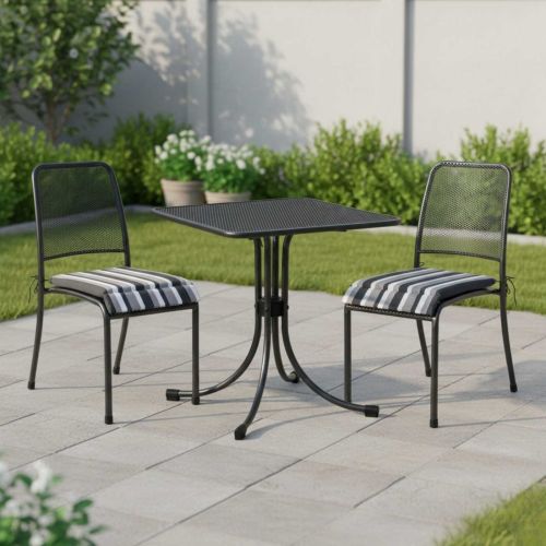 Alexander Rose Portofino Bistro Set with Charcoal Stripe Cushions