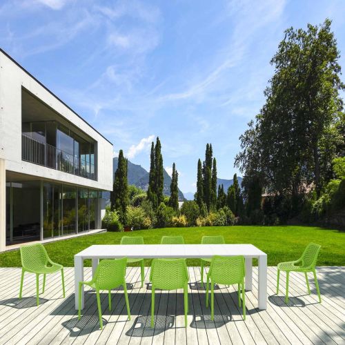 8 Green Air Chairs and White Vegas XL Table Set