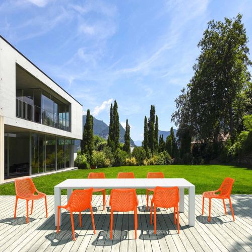 8 Orange Air Chairs and White Vegas XL Table Set