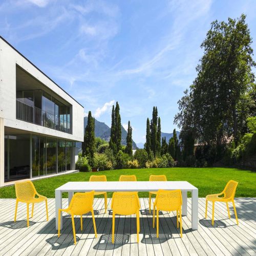 8 Yellow Air Chairs and White Vegas XL Table Set