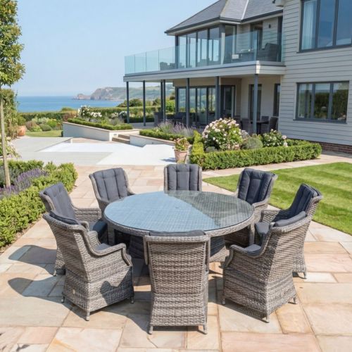 California High Back 8 Seat Round Dining Set