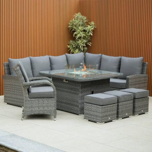 California Corner Set with Halifax Firepit Table and Chicago Chair in Grey
