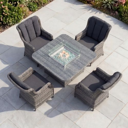 California 4 Seat High Back Dining Chair set with Square Firepit Table