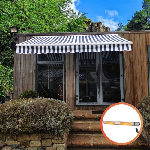 Aurora Prestige Blue and White Awning with Manual and Remote Control - 2.89m x 2m